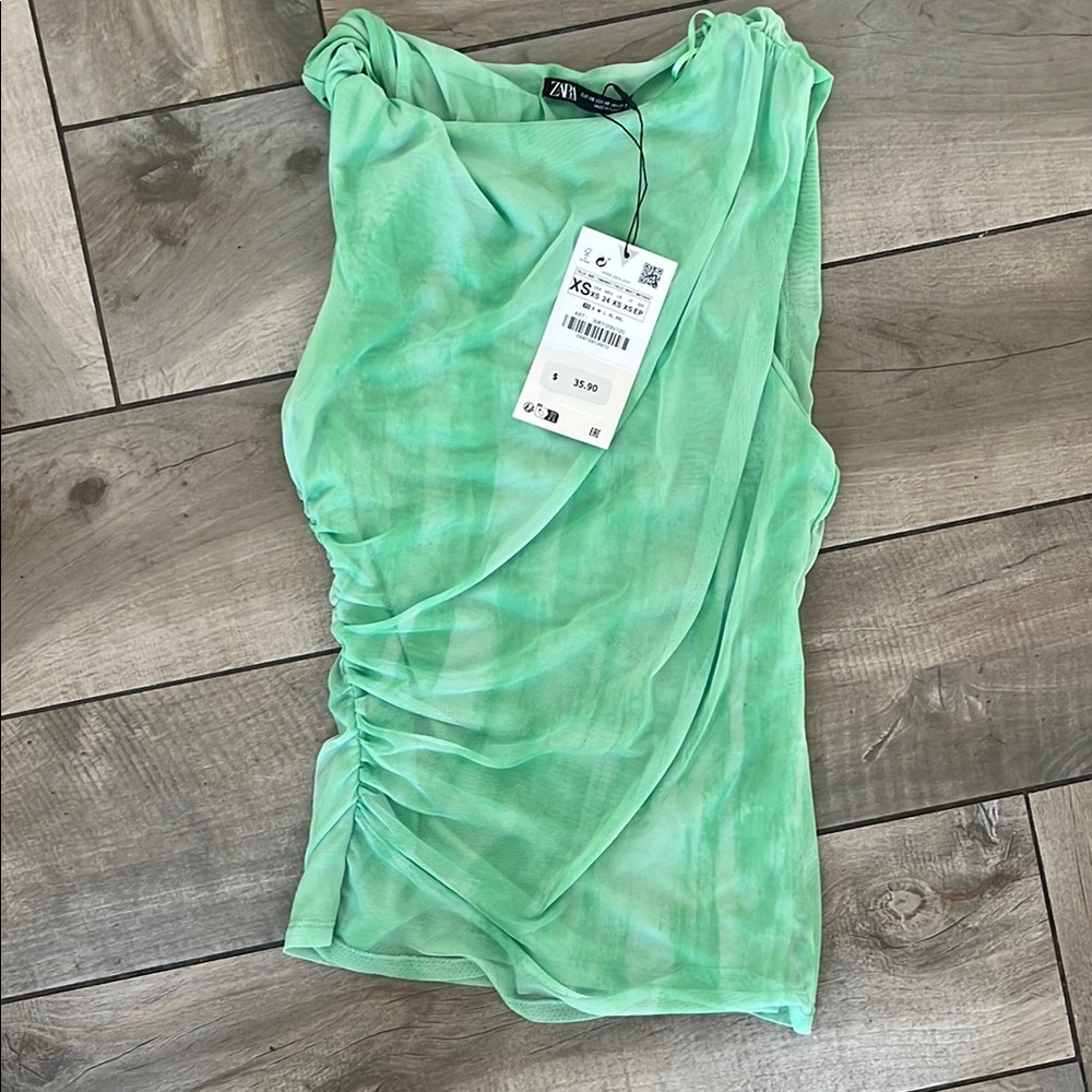 Zara Green Asymmetrical Ruched Tank Top